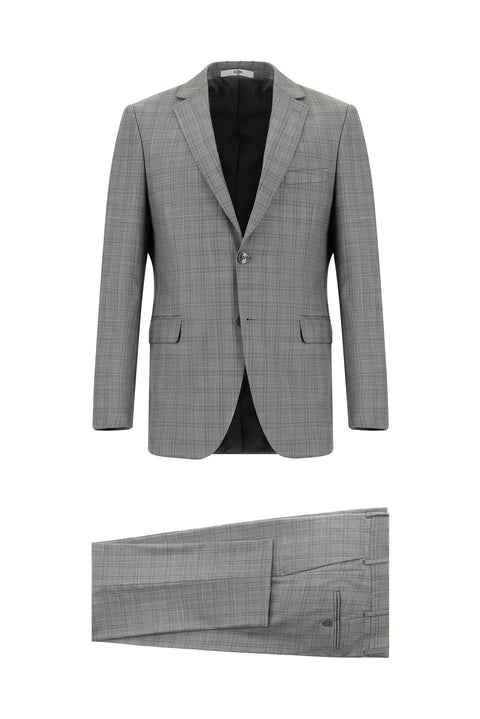 Medium Gray 6 Drop Regular Fit Standard Cut Plaid Suit