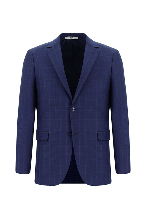 Medium Navy 6 Drop Regular Fit Standard Cut Plaid Suit