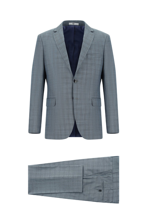 Indigo 6 Drop Regular Fit Standard Cut Plaid Suit