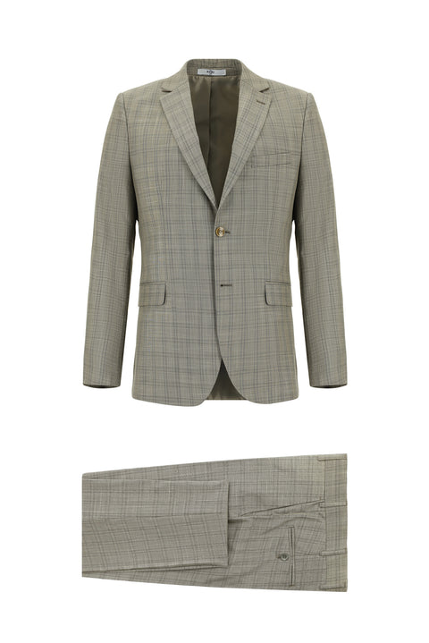 Medium Mink 6 Drop Regular Fit Standard Cut Plaid Suit
