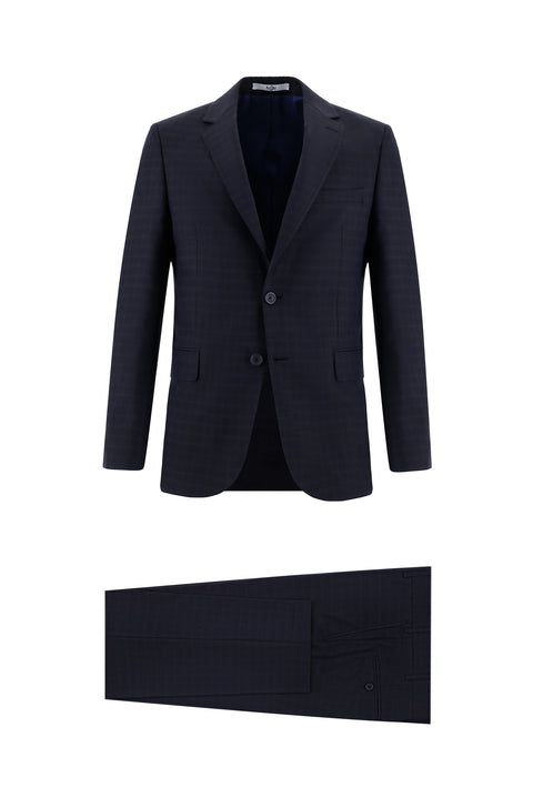 Medium Navy 7 Drop Slim Fit Plaid Suit