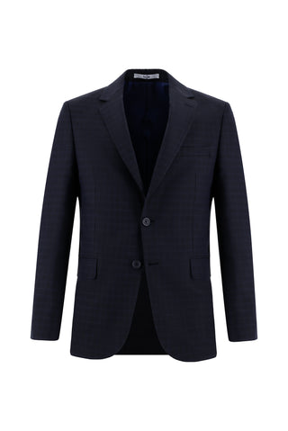  Orta Lacivert 7 Drop Slim Fit Dar Kesim Ekose Takım Elbise