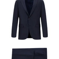Orta Lacivert 7 Drop Slim Fit Dar Kesim Ekose Takım Elbise