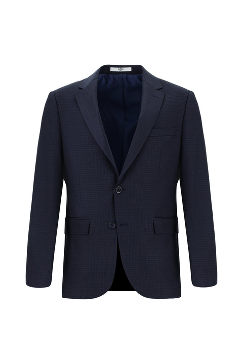 Orta Lacivert 7 Drop Slim Fit Dar Kesim Ekose Takım Elbise