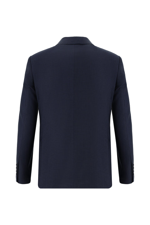 Orta Lacivert 7 Drop Slim Fit Dar Kesim Ekose Takım Elbise