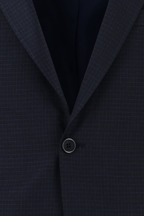 Orta Lacivert 7 Drop Slim Fit Dar Kesim Ekose Takım Elbise