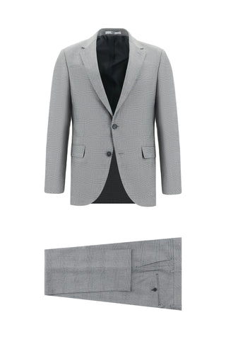  Orta Gri 7 Drop Slim Fit Dar Kesim Ekose Takım Elbise