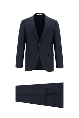  Koyu Lacivert 7 Drop Slim Fit Dar Kesim Ekose Takım Elbise