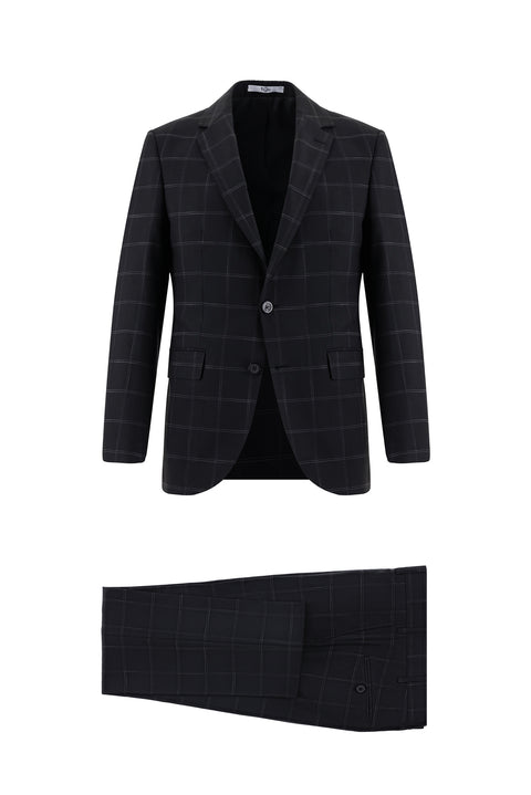Black 7 Drop Slim Fit Plaid Suit