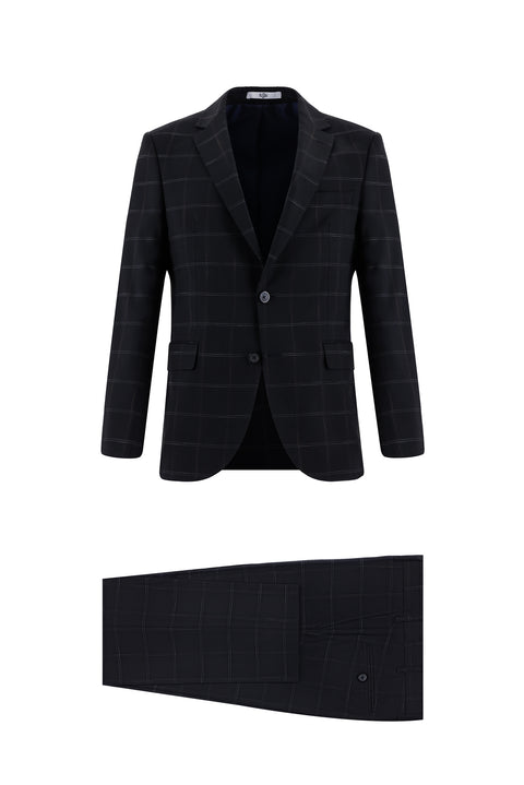 Dark Navy 7 Drop Slim Fit Plaid Suit