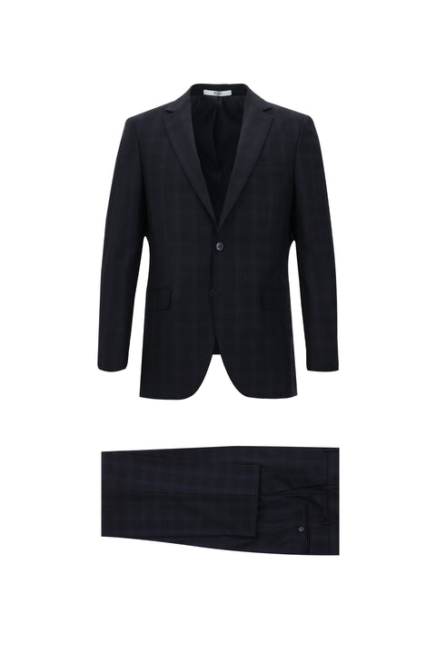 Medium Navy 6 Drop Regular Fit Standard Cut Plaid Suit
