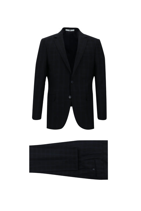 Dark Navy 6 Drop Regular Fit Standard Cut Plaid Suit
