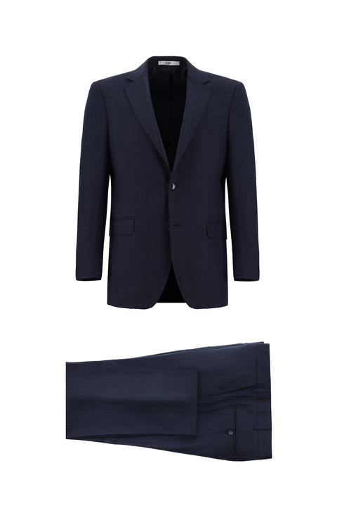 Dark Navy 6 Drop Regular Fit Standard Cut Plaid Suit