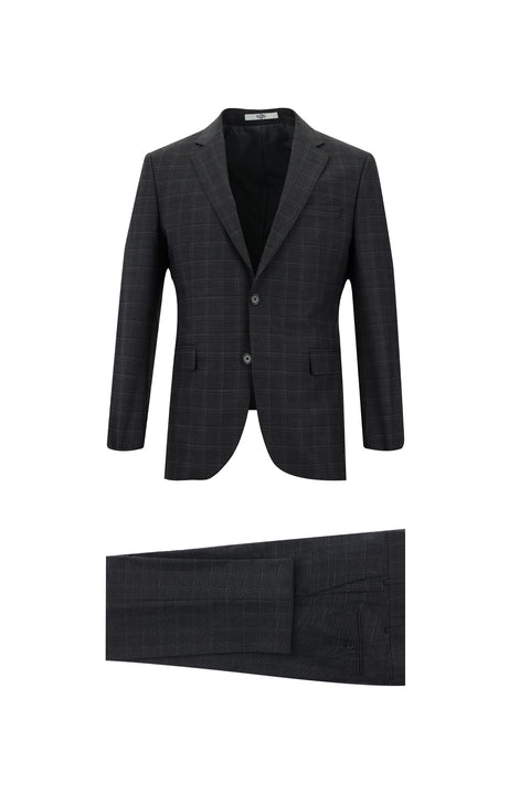 Dark Gray 7 Drop Slim Fit Plaid Suit