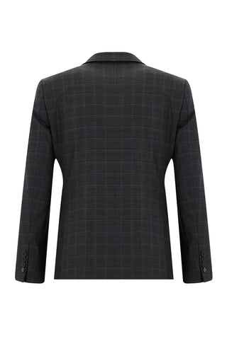  Koyu Füme 7 Drop Slim Fit Dar Kesim Ekose Takım Elbise