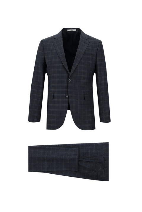 Light Navy 7 Drop Slim Fit Plaid Suit