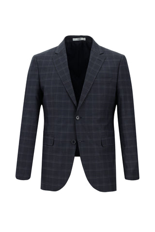  Orta Lacivert 7 Drop Slim Fit Dar Kesim Ekose Takım Elbise