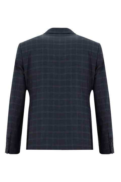 Medium Navy 7 Drop Slim Fit Plaid Suit