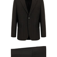 Dark Brown 4-Drop Relaxed Fit Plaid Suit