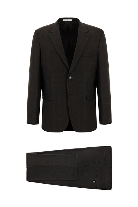 Dark Brown 4-Drop Relaxed Fit Plaid Suit