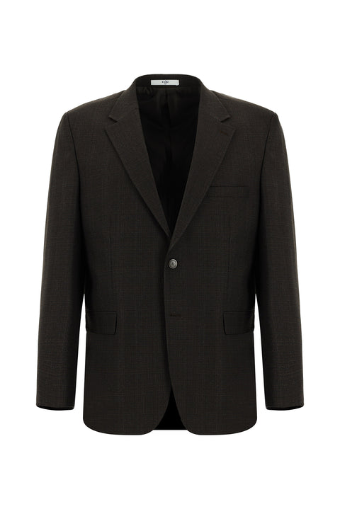 Dark Brown 4-Drop Relaxed Fit Plaid Suit