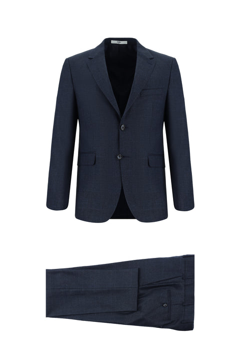 Dark Navy 6 Drop Regular Fit Standard Cut Plaid Suit