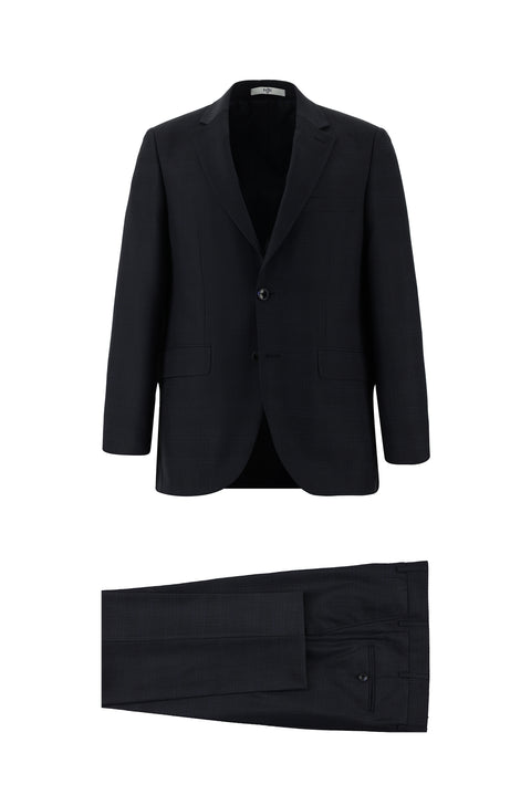 Dark Navy 4-Drop Relaxed Fit Plaid Suit
