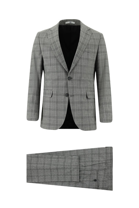 Medium Grey 4-Drop Relaxed Fit Plaid Suit