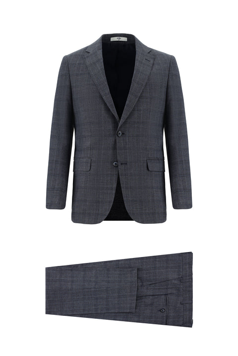 Light Navy Blue 6 Drop Regular Fit Standard Cut Plaid Suit