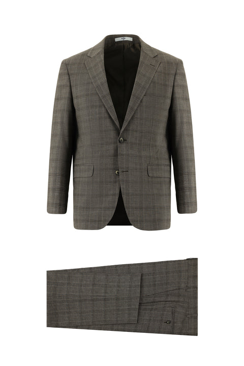 Medium Brown 4 Drop Relaxed Fit Plaid Suit