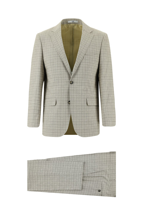 Light Beige 4-Drop Relaxed Fit Plaid Suit