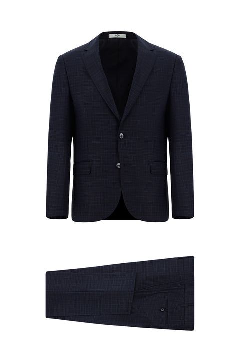 Dark Navy 7 Drop Slim Fit Plaid Suit