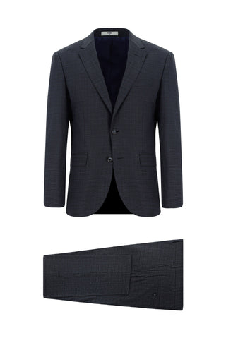  Koyu Lacivert 6 Drop Regular Fit Standart Kesim Ekose Takım Elbise