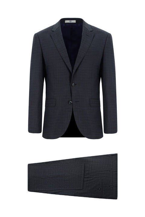 Dark Navy 6 Drop Regular Fit Standard Cut Plaid Suit
