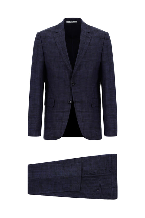 Dark Navy 7 Drop Slim Fit Plaid Suit