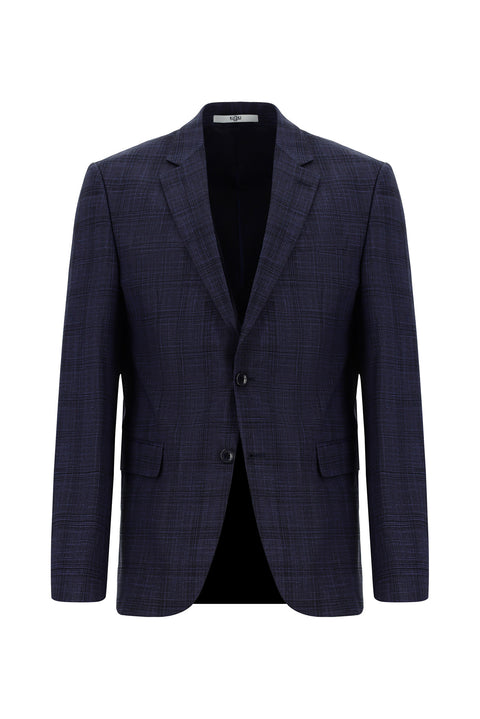 Dark Navy 7 Drop Slim Fit Plaid Suit