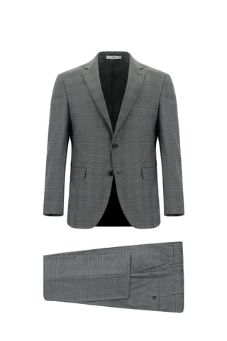  Koyu Füme 7 Drop Slim Fit Dar Kesim Ekose Takım Elbise