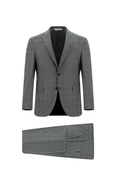 Dark Gray 7 Drop Slim Fit Plaid Suit