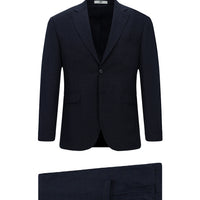 Dark Navy 4-Drop Relaxed Fit Plaid Suit with Elastic Waistband