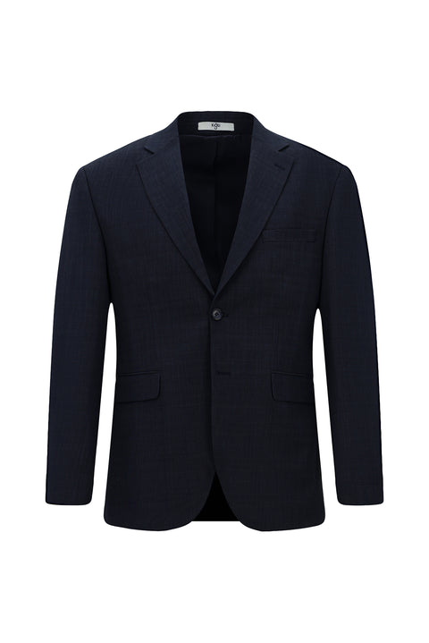 Dark Navy 4-Drop Relaxed Fit Plaid Suit with Elastic Waistband