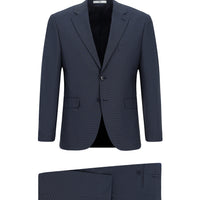 Dark Navy 4-Drop Relaxed Fit Plaid Suit