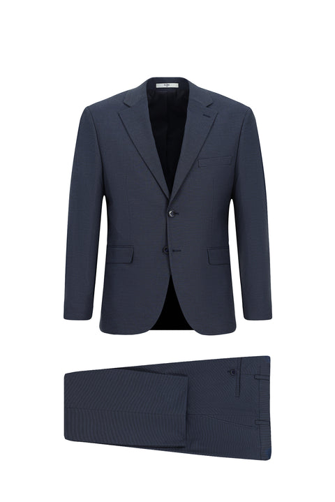 Dark Navy 4-Drop Relaxed Fit Plaid Suit