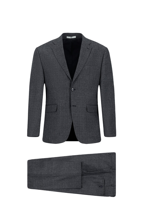 Dark Gray 4-Drop Relaxed Fit Plaid Suit
