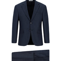Dark Navy 4-Drop Relaxed Fit Plaid Suit