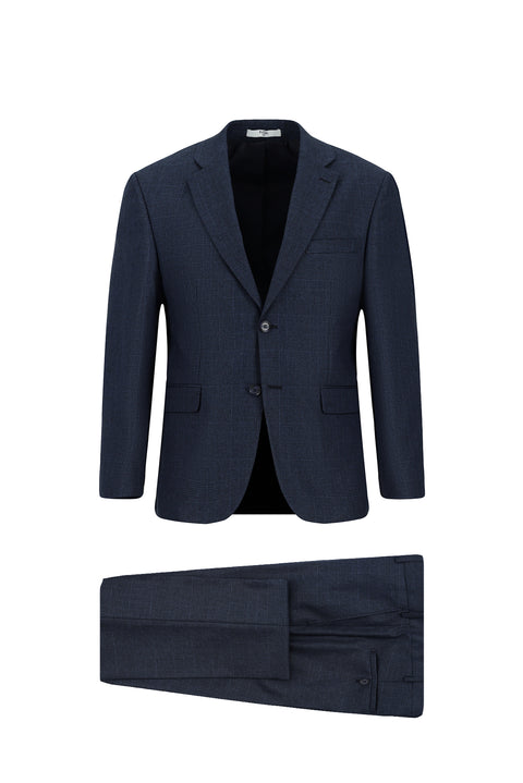 Dark Navy 4-Drop Relaxed Fit Plaid Suit
