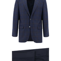 Dark Navy 4-Drop Relaxed Fit Plaid Combination Suit