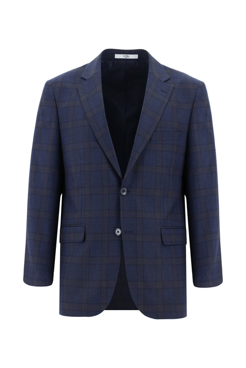 Dark Navy 4-Drop Relaxed Fit Plaid Combination Suit