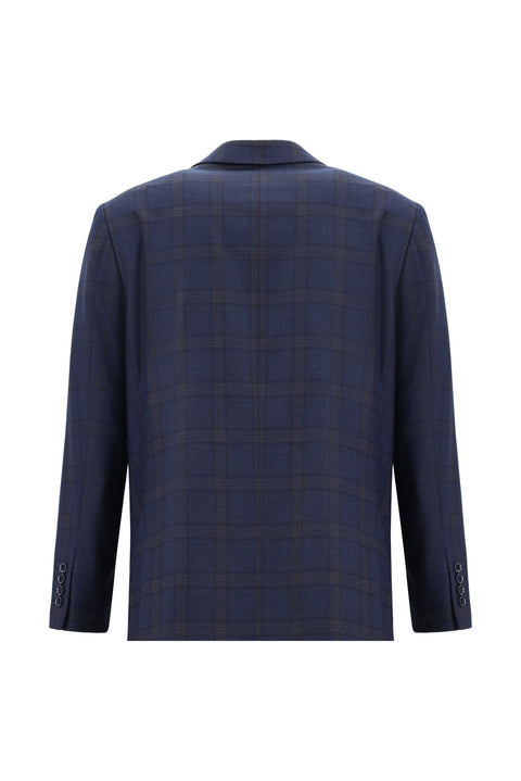 Dark Navy 4-Drop Relaxed Fit Plaid Combination Suit