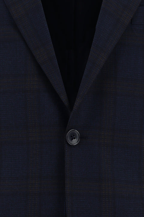 Dark Navy 4-Drop Relaxed Fit Plaid Combination Suit