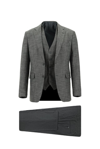 Koyu Füme 7 Drop Slim Fit Dar Kesim Kombinli Yelekli Takım Elbise